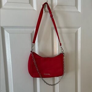 Bershka Vibrant Red Shoulder Bag with Chain Accent